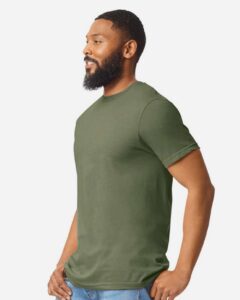 Gildan 64000CVC Unisex Softstyle® CVC T-Shirt – Cactus (on model side)
