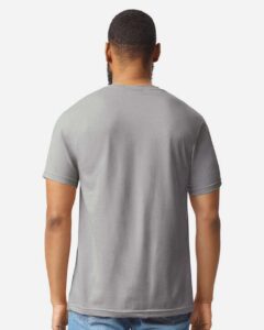 Gildan 64000CVC Unisex Softstyle® CVC T-Shirt – Cement (on model back)