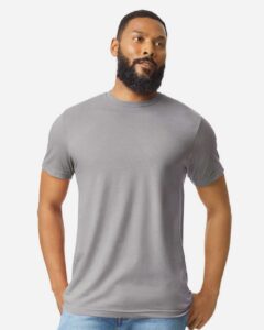 Gildan 64000CVC Unisex Softstyle® CVC T-Shirt – Cement (on model)