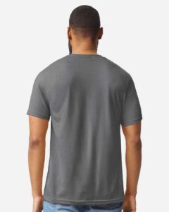 Gildan 64000CVC Unisex Softstyle® CVC T-Shirt – Gunmetal (on model back)
