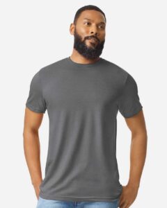 Gildan 64000CVC Unisex Softstyle® CVC T-Shirt – Gunmetal (on model)