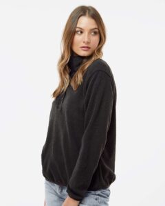 DRI DUCK 9345 Women’s Cypress Sherpa Mountain Fleece – Charcoal (on model side)