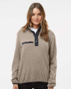 DRI DUCK 9345 Women’s Cypress Sherpa Mountain Fleece – Moss (on model)