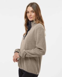 DRI DUCK 9345 Women’s Cypress Sherpa Mountain Fleece – Moss (on model side)