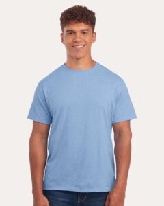 JERZEES 560MR Premium Blend Ring-Spun T-Shirt – Carolina Heather (on model)