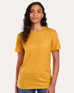 JERZEES 560MR Premium Blend Ring-Spun T-Shirt – Mustard Heather (on model)