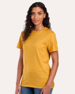 JERZEES 560MR Premium Blend Ring-Spun T-Shirt – Mustard Heather (on model side)