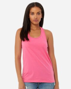 BELLA + CANVAS 6008 Women’s Jersey Racerback Tank – Charity Pink (on model)