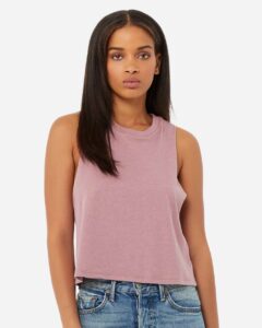BELLA + CANVAS 6682 Women’s Racerback Crop Tank – Heather Orchid (on model)