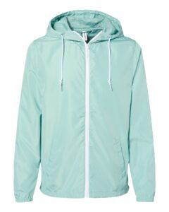Independent Trading Co. EXP54LWZ Men’s Lightweight Windbreaker Full-Zip Jacket – Aqua/ White Zipper