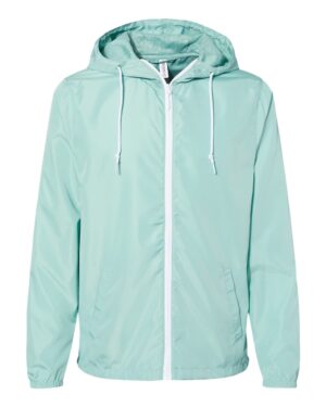 Independent Trading Co. EXP54LWZ Men’s Lightweight Windbreaker Full-Zip Jacket – Aqua/ White Zipper