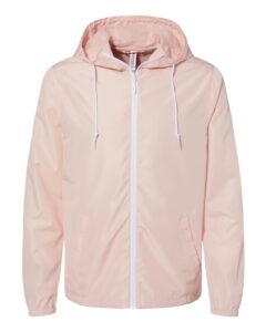 Independent Trading Co. EXP54LWZ Men’s Lightweight Windbreaker Full-Zip Jacket – Blush/ White Zipper
