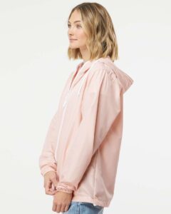Independent Trading Co. EXP54LWZ Men’s Lightweight Windbreaker Full-Zip Jacket – Blush/ White Zipper (on model side)