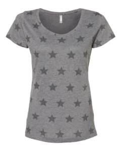 Code Five 3629 Women’s Star Print Scoop Neck Tee – Granite Heather Star