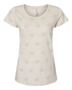 Code Five 3629 Women’s Star Print Scoop Neck Tee – Natural Heather Star