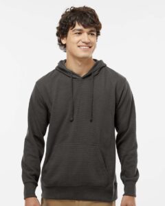 J. America 8706 Men’s Ripple Fleece Hooded Sweatshirt – Black (on model)