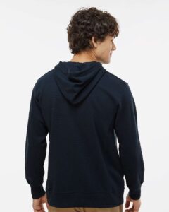J. America 8706 Men’s Ripple Fleece Hooded Sweatshirt – Navy (on model back)