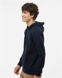 J. America 8706 Men’s Ripple Fleece Hooded Sweatshirt – Navy (on model side)