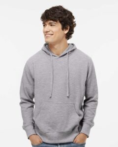 J. America 8706 Men’s Ripple Fleece Hooded Sweatshirt – Oxford (on model)