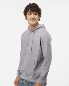 J. America 8706 Men’s Ripple Fleece Hooded Sweatshirt – Oxford (on model side)