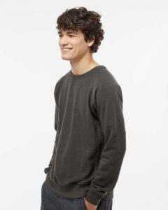 J. America 8707 Men’s Ripple Fleece Raglan Crewneck Sweatshirt – Black (on model side)
