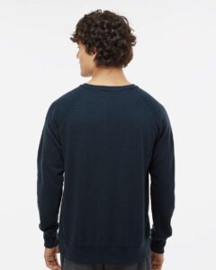 J. America 8707 Men’s Ripple Fleece Raglan Crewneck Sweatshirt – Navy (on model back)