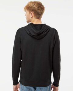 Independent Trading Co. SS1000 Unisex Icon Lightweight Loopback Terry Hooded Sweatshirt – Black (on model back)