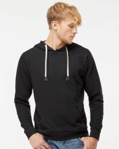 Independent Trading Co. SS1000 Unisex Icon Lightweight Loopback Terry Hooded Sweatshirt – Black (on model)