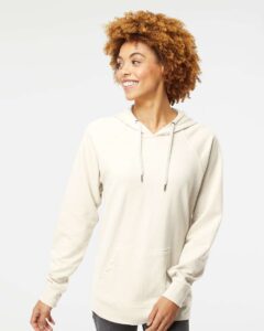 Independent Trading Co. SS1000 Unisex Icon Lightweight Loopback Terry Hooded Sweatshirt – Bone (on model)