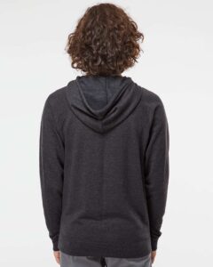 Independent Trading Co. SS1000 Unisex Icon Lightweight Loopback Terry Hooded Sweatshirt – Charcoal Heather (on model back)