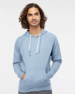 Independent Trading Co. SS1000 Unisex Icon Lightweight Loopback Terry Hooded Sweatshirt – Misty Blue (on model)