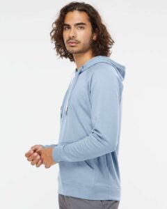 Independent Trading Co. SS1000 Unisex Icon Lightweight Loopback Terry Hooded Sweatshirt – Misty Blue (on model side)