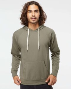 Independent Trading Co. SS1000 Unisex Icon Lightweight Loopback Terry Hooded Sweatshirt – Olive (on model)