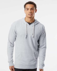 Independent Trading Co. SS1000 Unisex Icon Lightweight Loopback Terry Hooded Sweatshirt – Athletic Heather (on model)
