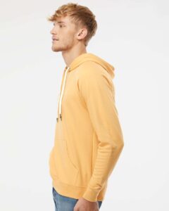 Independent Trading Co. SS1000 Unisex Icon Lightweight Loopback Terry Hooded Sweatshirt – Harvest Gold (on model side)