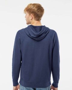 Independent Trading Co. SS1000 Unisex Icon Lightweight Loopback Terry Hooded Sweatshirt – Indigo (on model back)