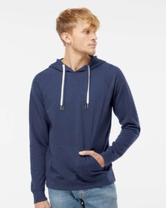 Independent Trading Co. SS1000 Unisex Icon Lightweight Loopback Terry Hooded Sweatshirt – Indigo (on model)