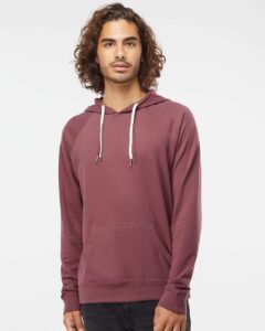 Independent Trading Co. SS1000 Unisex Icon Lightweight Loopback Terry Hooded Sweatshirt – Port (on model)