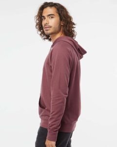 Independent Trading Co. SS1000 Unisex Icon Lightweight Loopback Terry Hooded Sweatshirt – Port (on model side)
