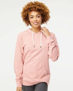 Independent Trading Co. SS1000 Unisex Icon Lightweight Loopback Terry Hooded Sweatshirt – Rose (on model)