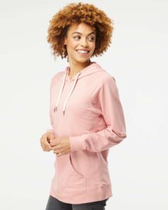 Independent Trading Co. SS1000 Unisex Icon Lightweight Loopback Terry Hooded Sweatshirt – Rose (on model side)