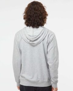 Independent Trading Co. SS1000Z Unisex Icon Lightweight Loopback Terry Full-Zip Hooded Sweatshirt – Athletic Heather (on model back)