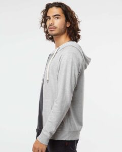 Independent Trading Co. SS1000Z Unisex Icon Lightweight Loopback Terry Full-Zip Hooded Sweatshirt – Athletic Heather (on model side)