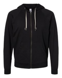 Independent Trading Co. SS1000Z Unisex Icon Lightweight Loopback Terry Full-Zip Hooded Sweatshirt – Black