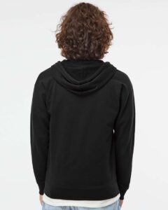 Independent Trading Co. SS1000Z Unisex Icon Lightweight Loopback Terry Full-Zip Hooded Sweatshirt – Black (on model back)