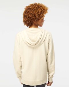 Independent Trading Co. SS1000Z Unisex Icon Lightweight Loopback Terry Full-Zip Hooded Sweatshirt – Bone (on model back)