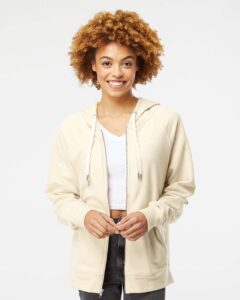 Independent Trading Co. SS1000Z Unisex Icon Lightweight Loopback Terry Full-Zip Hooded Sweatshirt – Bone (on model)
