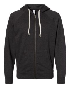 Independent Trading Co. SS1000Z Unisex Icon Lightweight Loopback Terry Full-Zip Hooded Sweatshirt – Charcoal Heather