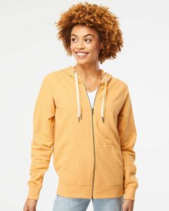 Independent Trading Co. SS1000Z Unisex Icon Lightweight Loopback Terry Full-Zip Hooded Sweatshirt – Harvest Gold (on model)