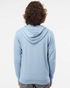Independent Trading Co. SS1000Z Unisex Icon Lightweight Loopback Terry Full-Zip Hooded Sweatshirt – Misty Blue (on model back)